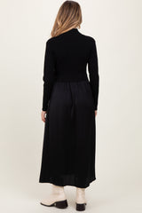 Black Knit Contrast Top Satin Maternity Midi Dress from PinkBlush