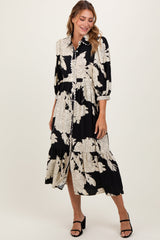 Black Floral Print Cinched Tie Waist Maternity Shirt Dress from PinkBlush