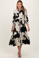 Black Floral Print Cinched Tie Waist Shirt Dress from PinkBlush