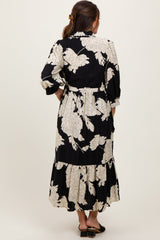 Black Floral Print Cinched Tie Waist Maternity Shirt Dress from PinkBlush
