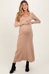 Beige Ribbed Knit Maternity Maxi Sweater Dress from PinkBlush