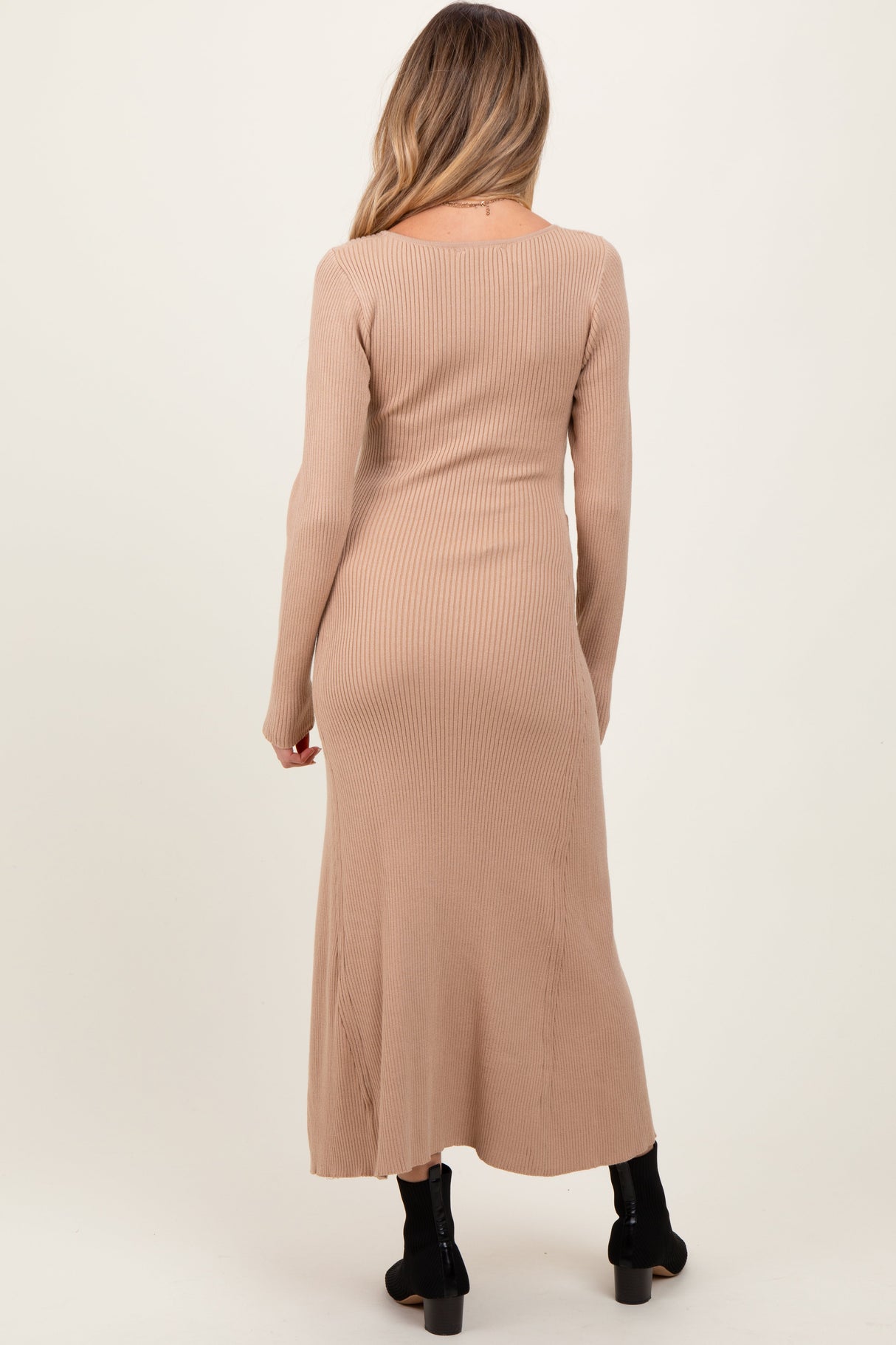 Beige Ribbed Knit Maternity Maxi Sweater Dress from PinkBlush