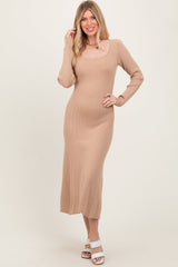 Beige Ribbed Knit Maternity Maxi Sweater Dress from PinkBlush