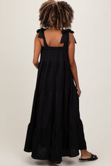 Black Shoulder Tie Tiered Maternity Maxi Dress from PinkBlush