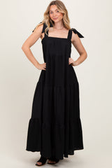 Black Shoulder Tie Tiered Maternity Maxi Dress from PinkBlush