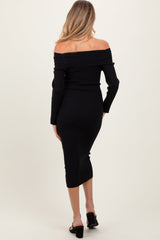 Black Ribbed Off Shoulder Maternity Midi Sweater Dress from PinkBlush