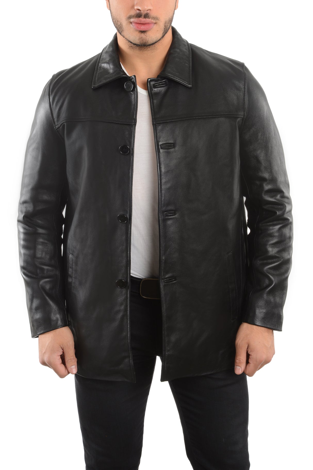 REED EST. 1950 Men's Jacket Genuine Lambskin Leather Four Button Car Coat - Imported from Reed Leather