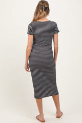 Black White Basic Stripe Rib Short Sleeve Maternity Dress from PinkBlush