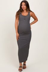 Black Striped Button Front Sleeveless Maternity Maxi Dress from PinkBlush
