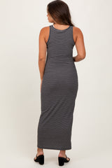Black Striped Button Front Sleeveless Maternity Maxi Dress from PinkBlush