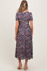 Black Floral Reversible Front Cinched Maternity Midi Dress from PinkBlush