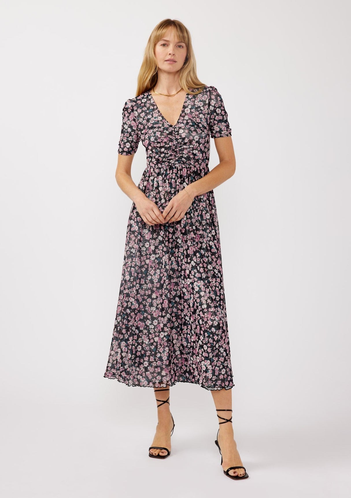 Black Floral Reversible Front Cinched Midi Dress from PinkBlush