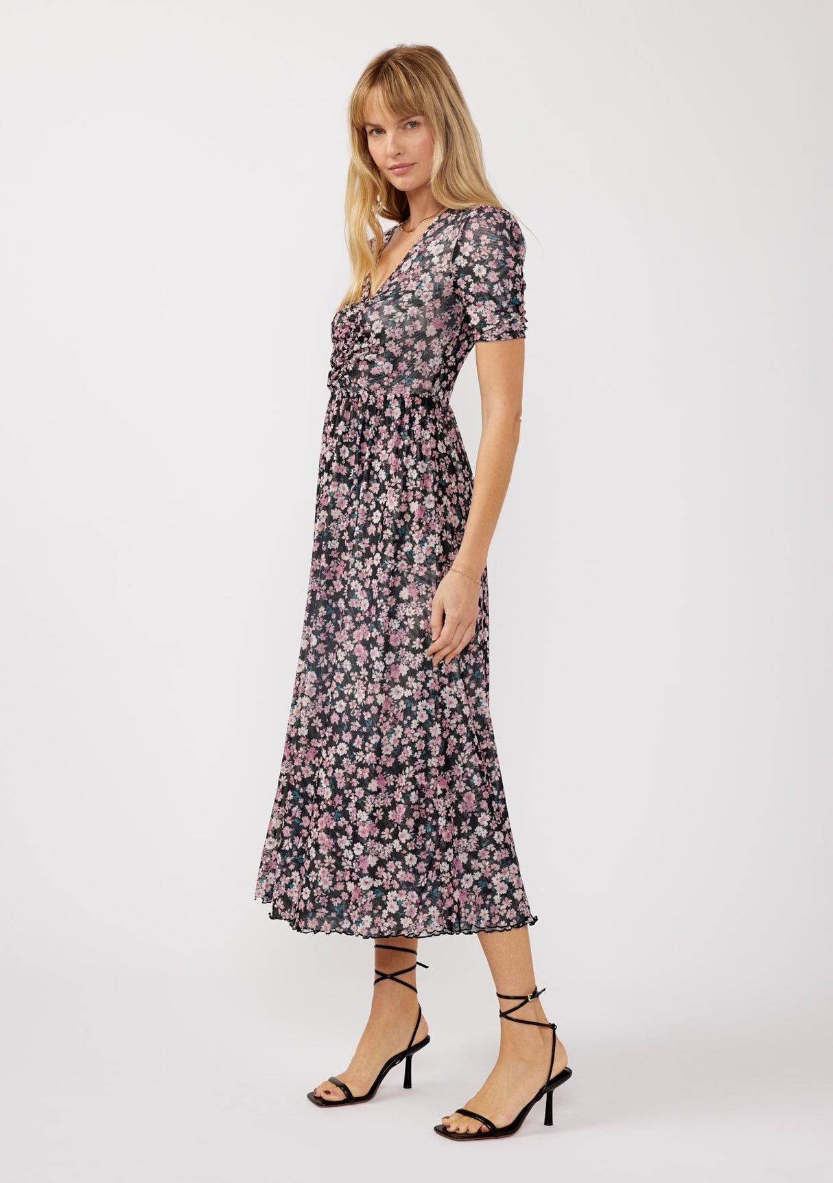 Black Floral Reversible Front Cinched Midi Dress from PinkBlush