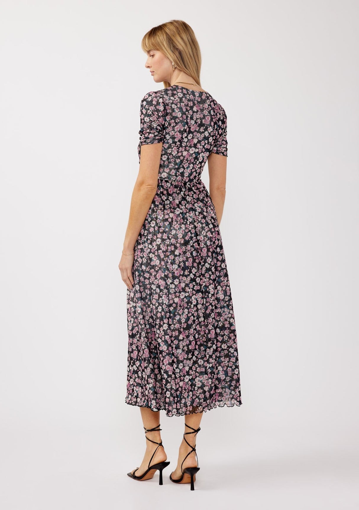 Black Floral Reversible Front Cinched Midi Dress from PinkBlush