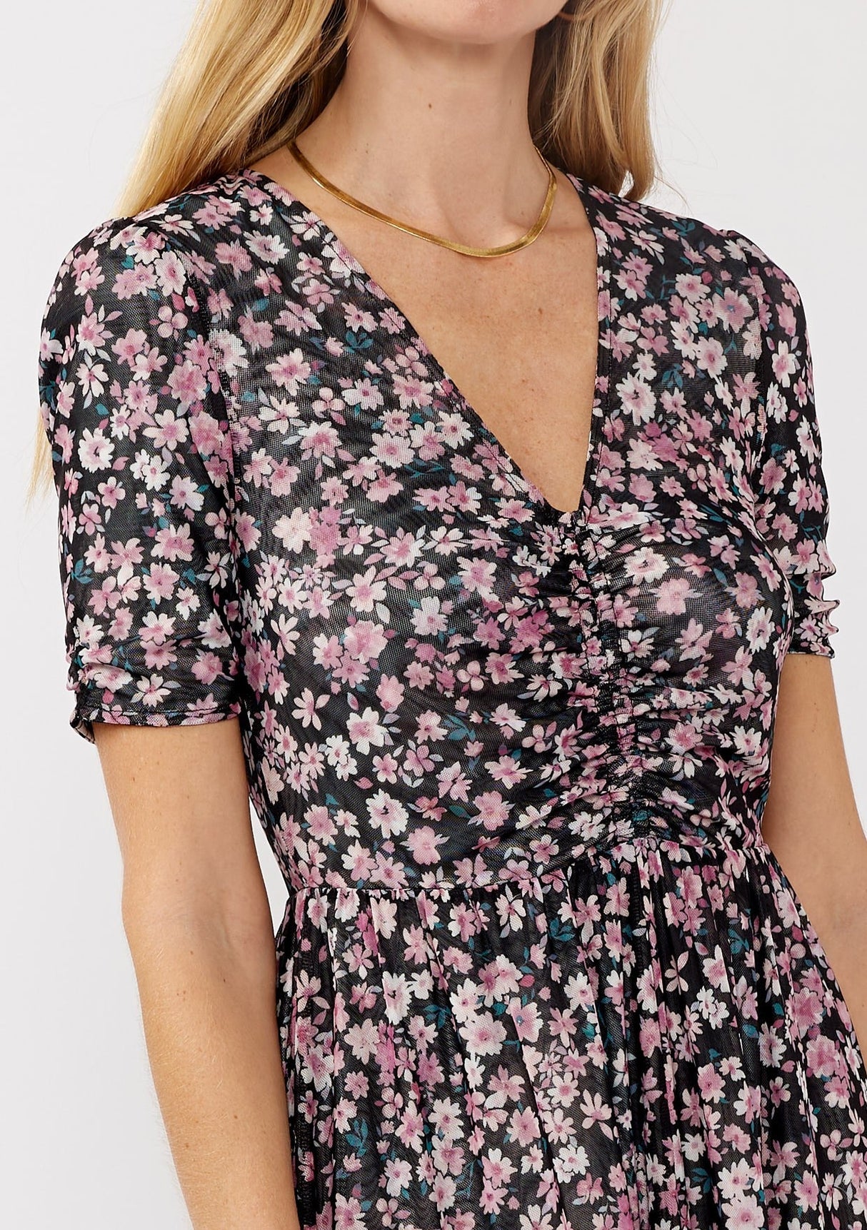Black Floral Reversible Front Cinched Midi Dress from PinkBlush