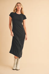 Black Basic Crewneck Maternity Midi Dress from PinkBlush