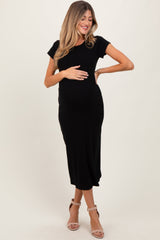 Black Basic Crewneck Maternity Midi Dress from PinkBlush