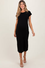 Black Basic Crewneck Maternity Midi Dress from PinkBlush