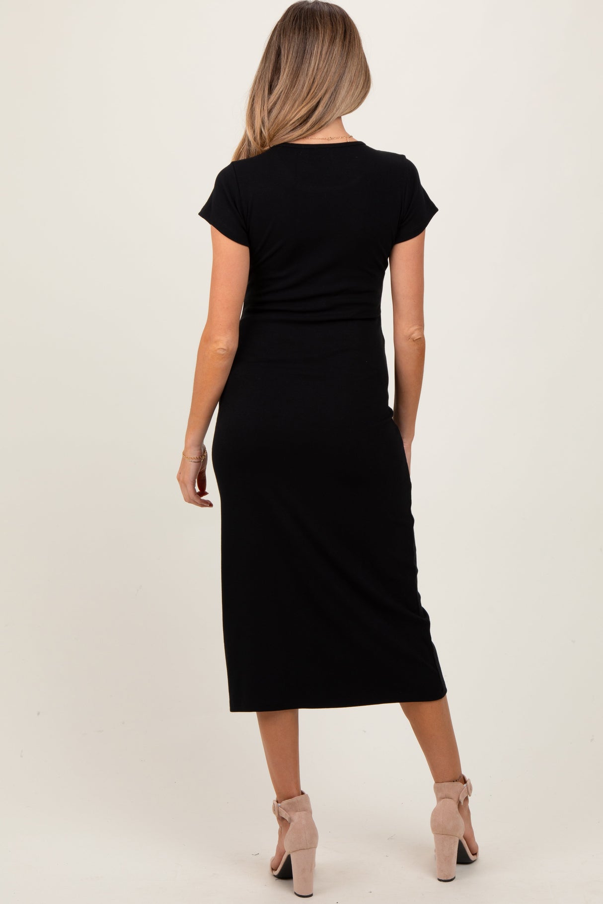 Black Basic Crewneck Maternity Midi Dress from PinkBlush