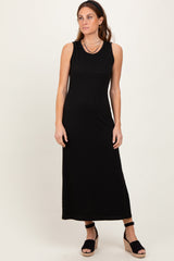 Black Jacquard Sleeveless Side Slit Maternity Midi Dress from PinkBlush