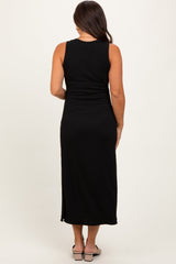 Black Jacquard Sleeveless Side Slit Maternity Midi Dress from PinkBlush