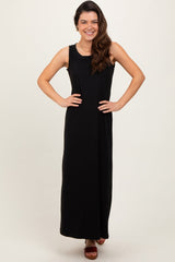 Black Sleeveless Flared Scoop Neck Maternity Maxi Dress from PinkBlush