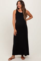 Black Sleeveless Flared Scoop Neck Maternity Maxi Dress from PinkBlush