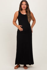 Black Sleeveless Flared Scoop Neck Maternity Maxi Dress from PinkBlush