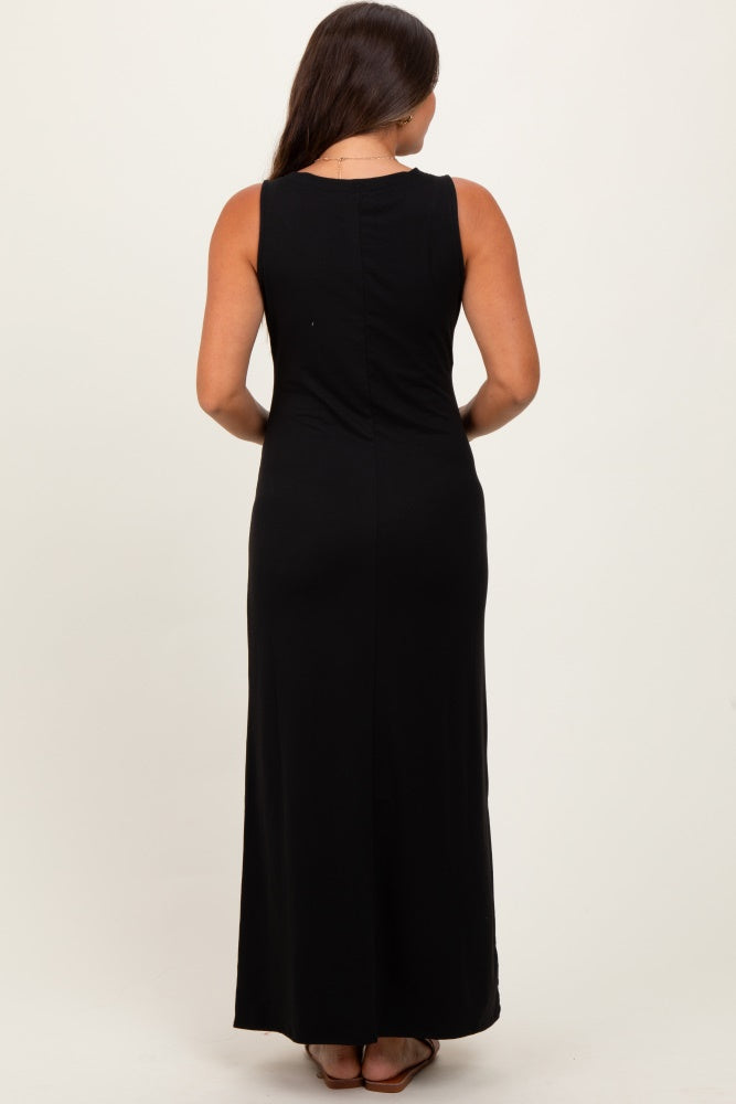 Black Sleeveless Flared Scoop Neck Maternity Maxi Dress from PinkBlush
