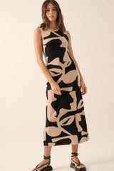 Black Abstract Print Knit Sleeveless Maternity Midi Dress from PinkBlush