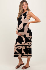 Black Abstract Print Knit Sleeveless Maternity Midi Dress from PinkBlush