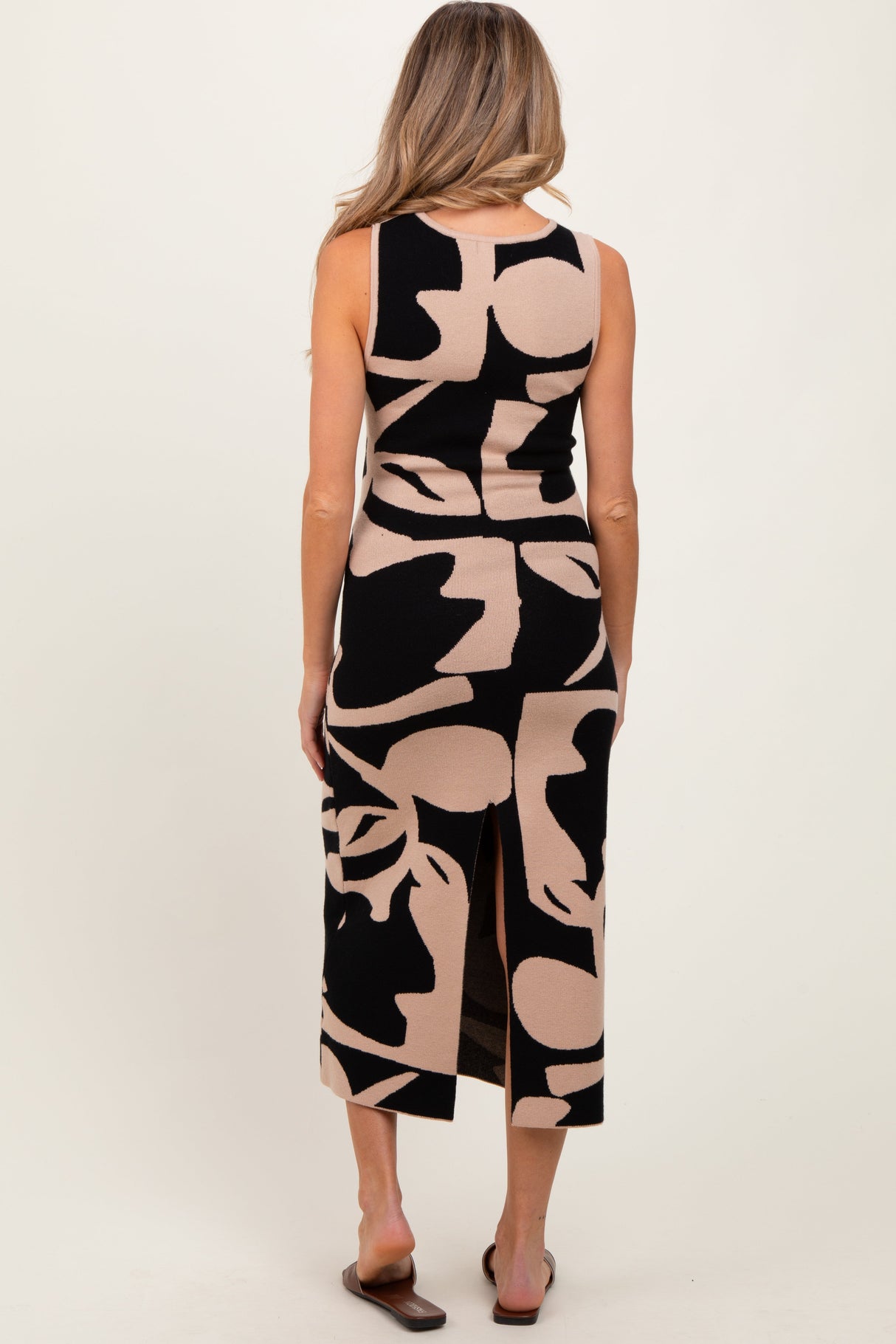 Black Abstract Print Knit Sleeveless Maternity Midi Dress from PinkBlush