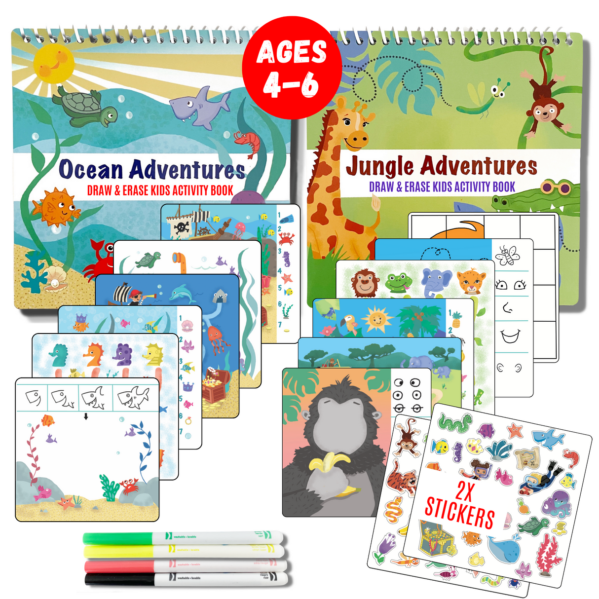 Small 7" Dry Erase Activity Book (incl. 2 Washable Markers & Reusable Stickers) from UnbuckleMe®