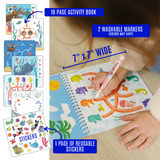 Small 7" Dry Erase Activity Book (incl. 2 Washable Markers & Reusable Stickers) from UnbuckleMe®
