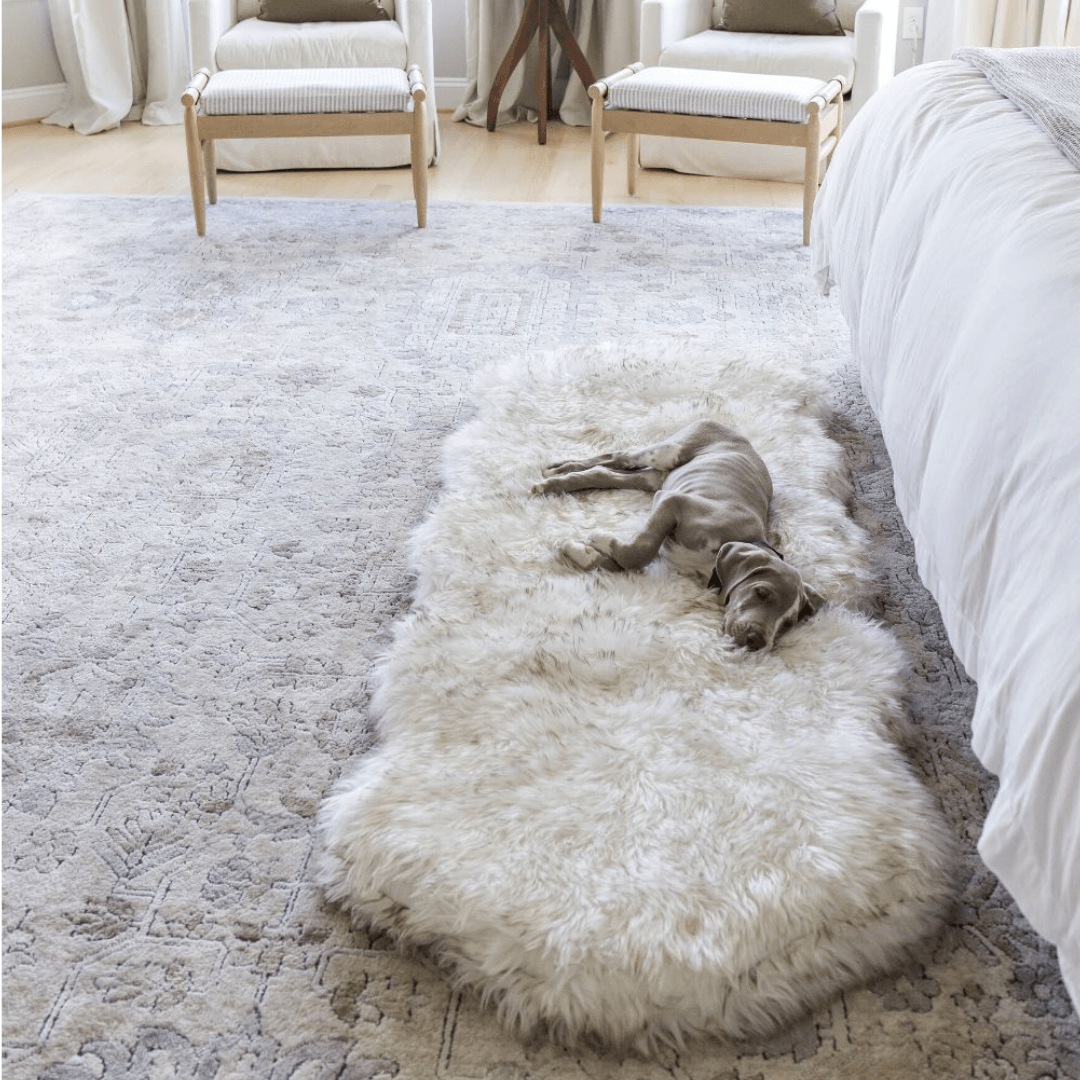 PupRug™ Runner Faux Fur Memory Foam Dog Bed - Curve White with Brown Accents From Paw.com