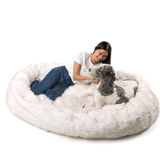 PupCloud™ Human-Size Faux Fur Memory Foam Dog Bed - White with Brown Accents From Paw.com