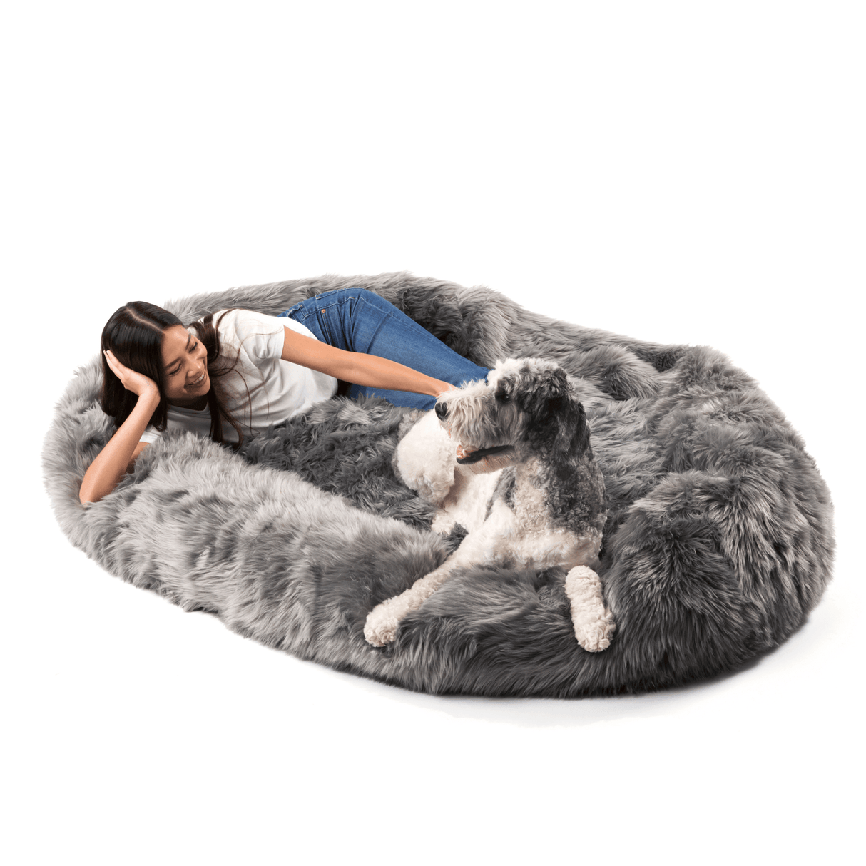 PupCloud™ Human-Size Faux Fur Memory Foam Dog Bed - Charcoal Grey From Paw.com