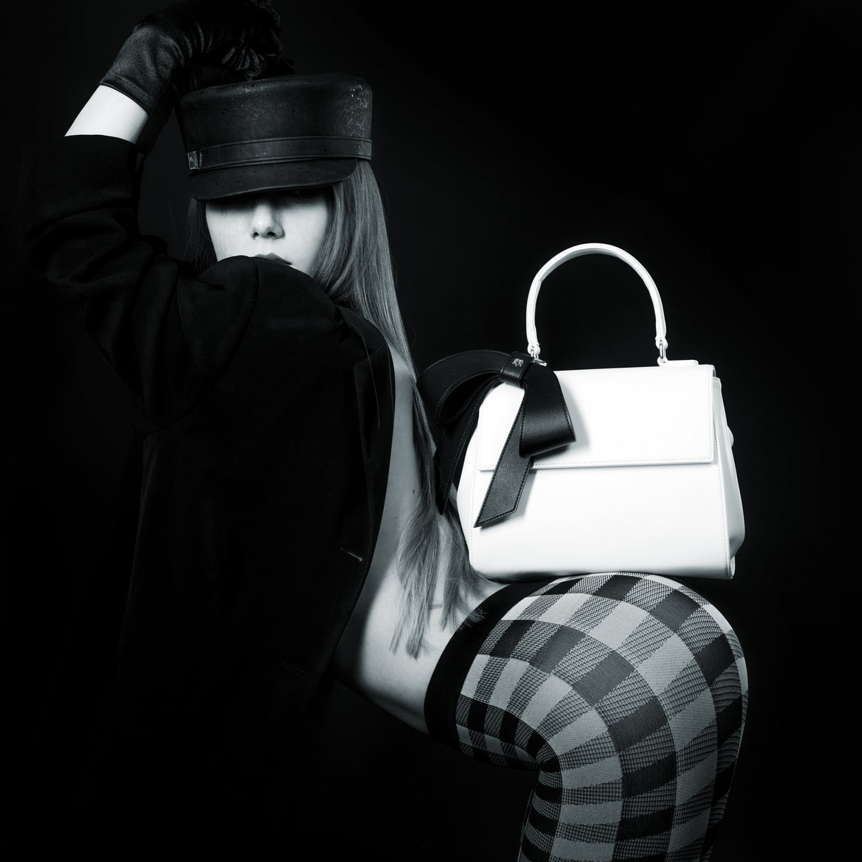 Cottontail - White+Black Vegan Leather Bag from Gunas New York