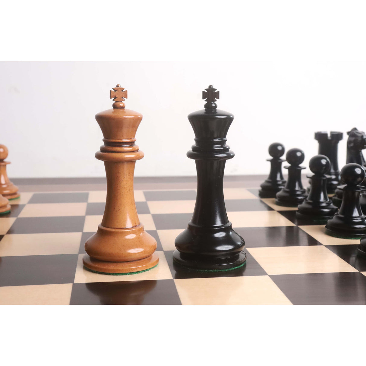 Original Staunton Chess Set- Chess Pieces Only- Lacquered Distress Antiqued Boxwood & Ebony- 4.5" King From Royal Chess Mall