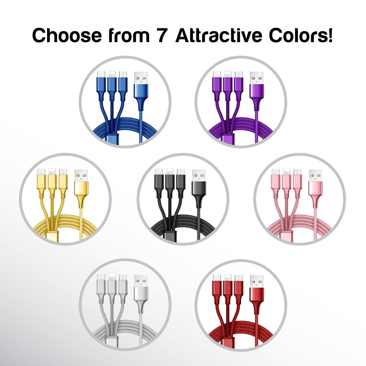 10 Foot 3-in-1 Universal Charging Cable - 60 Piece Display Bundle from Mila Lifestyle Accessories