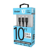 Boxed 10 foot 3-in-1 Charging Cable - Pack of 12 from Mila Lifestyle Accessories
