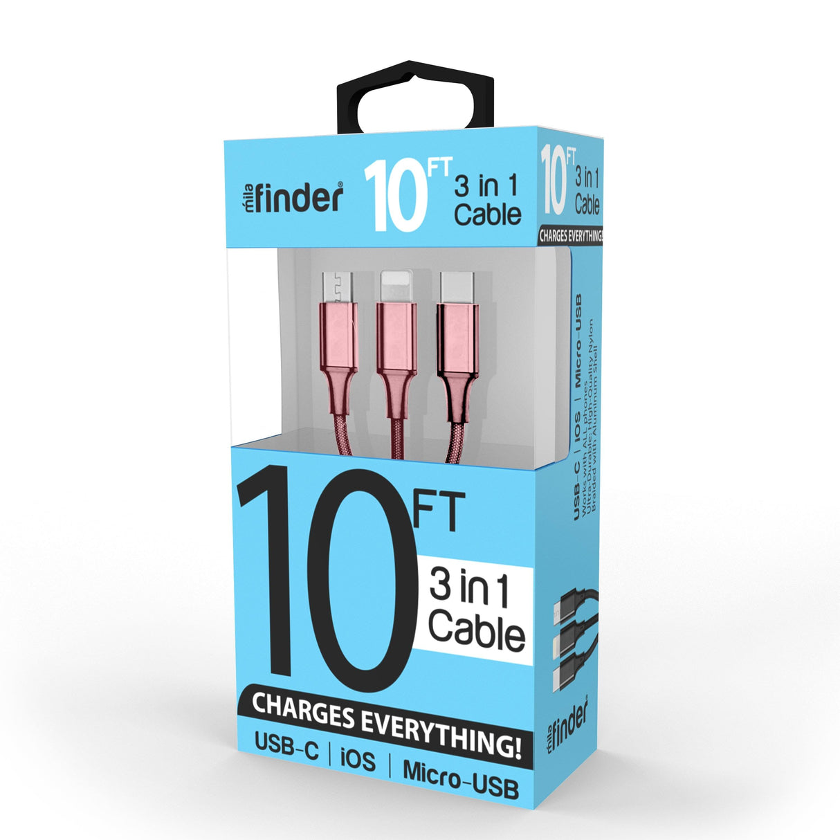 Boxed 10 foot 3-in-1 Charging Cable - Pack of 12 from Mila Lifestyle Accessories