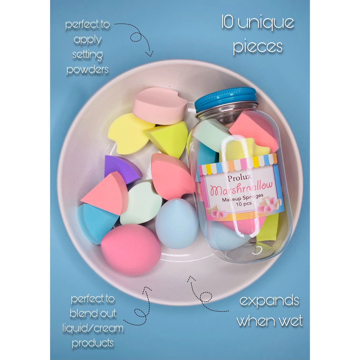 Marshmallow 10pc Makeup Sponges From Prolux Cosmetics