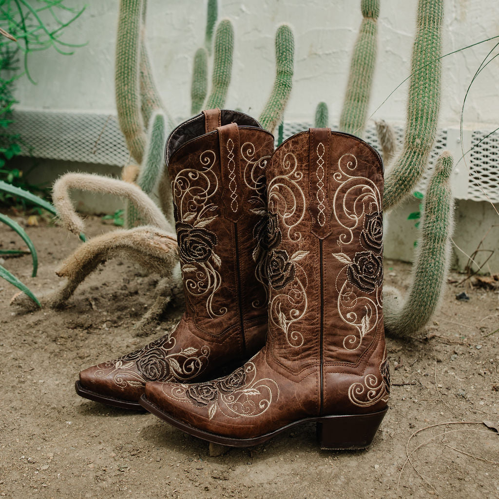 Tan Rose Inlayed Women's Cowgirl Boots (M50032) from Soto Boots
