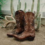 Tan Rose Inlayed Women's Cowgirl Boots (M50032) from Soto Boots