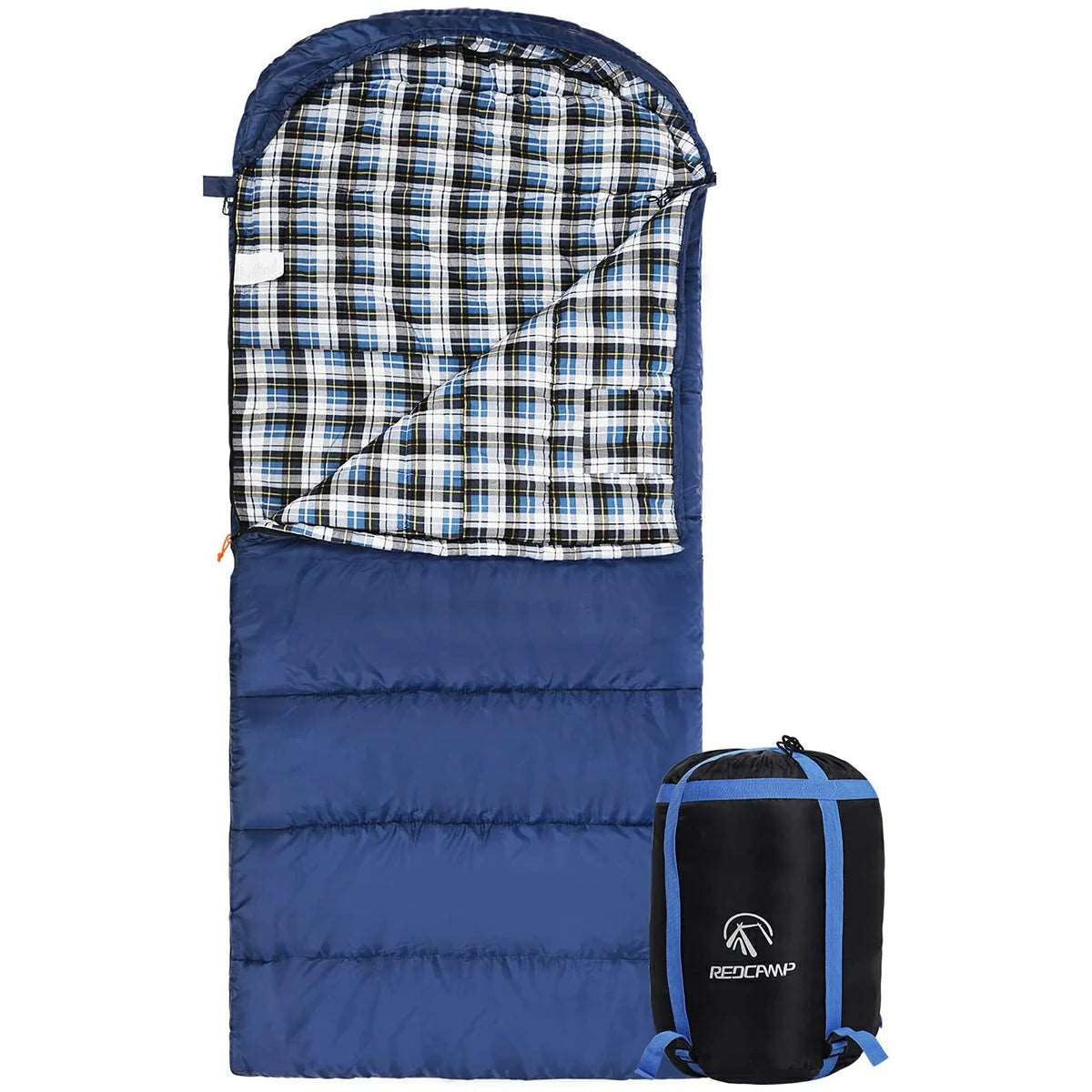Hooded Camping Sleeping Bag for Adult with Cotton Flannel,Red,Blue,Navy Blue From Redcamp