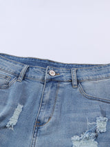 American Flag Print Denim Shorts with Lace Detail from MsDressly