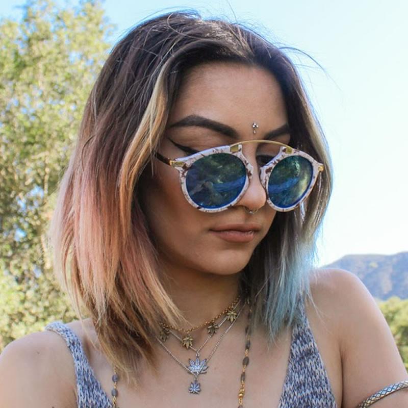 Arched Marble Pattern P3 Mirrored Lens Round Sunglasses A218 from zeroUV