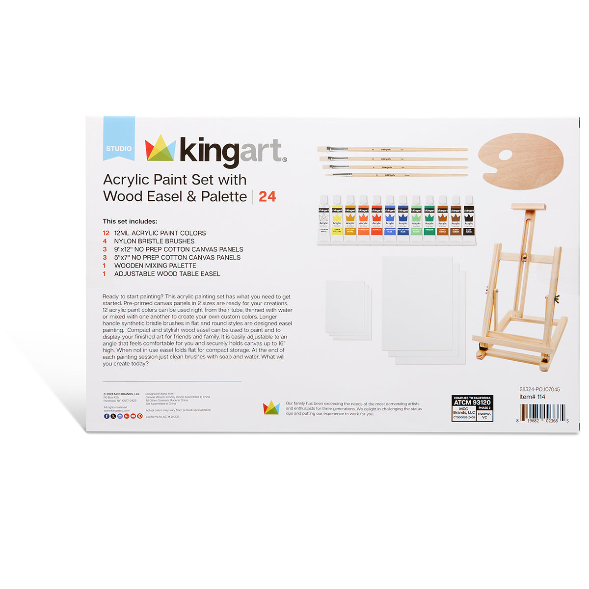 Acrylic Painting Set with Table Easel, 24 pc from KINGART