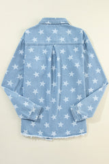 Star Light Wash Raw Hem Denim Jacket from Threaded Pear